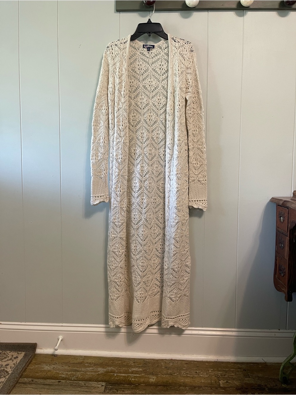 Freshman 1996 Boho Beige Crochet Knit Long Cardigan Size XS